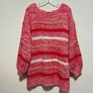 Saints & Hearts Pink crocheted soft cozy knit bell sleeves stylish tunic sweater